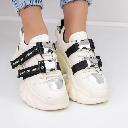 Pantofi Sport Dama cu Platforma D10 Alb » Reina.Ro