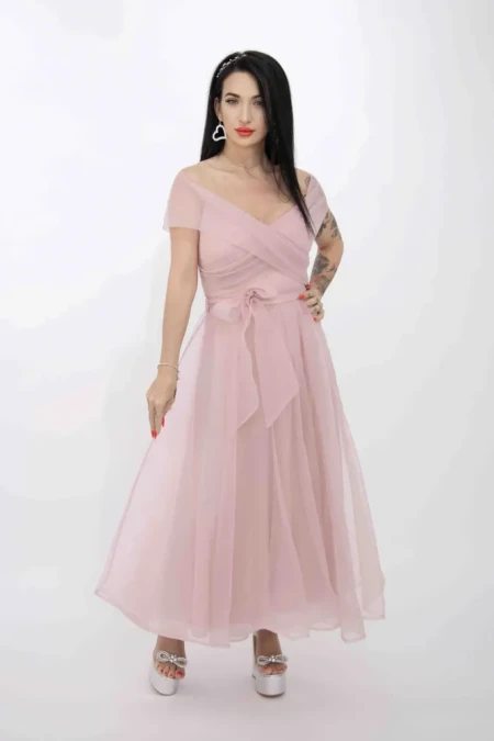 Rochie Dama RM3079 Roz Pudra » Reina.Ro