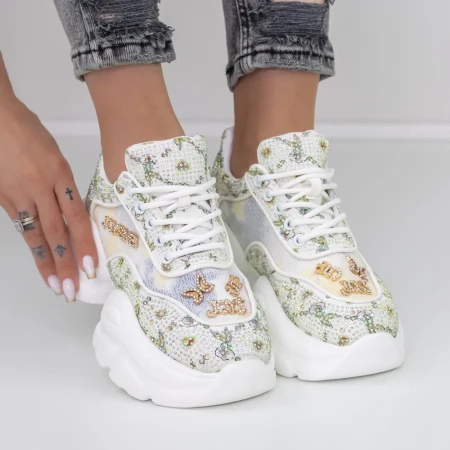 Pantofi Sport Dama cu Platforma 667 Alb » Reina.Ro