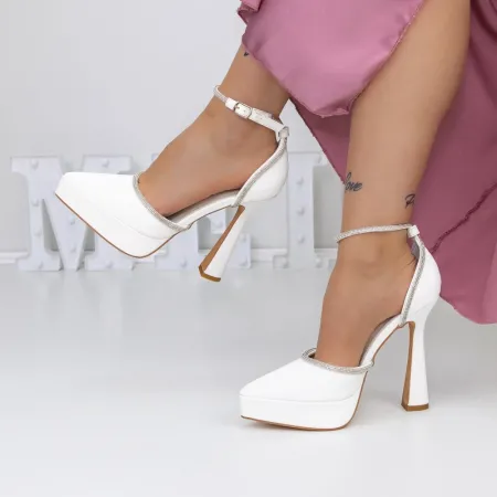 Pantofi cu Toc subtire si Platforma 3XKK8 Alb » Reina.Ro