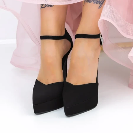 Pantofi cu Toc subtire si Platforma 3XKK9 Negru » Reina.Ro