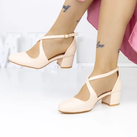 Pantofi cu Toc gros 2YXD30 Bej deschis » Reina.Ro