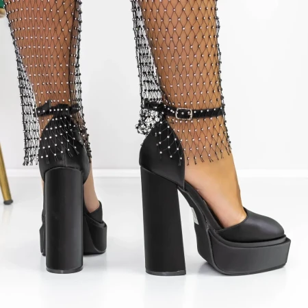 Pantofi cu Toc gros si Platforma 3KV2 Negru » Reina.Ro