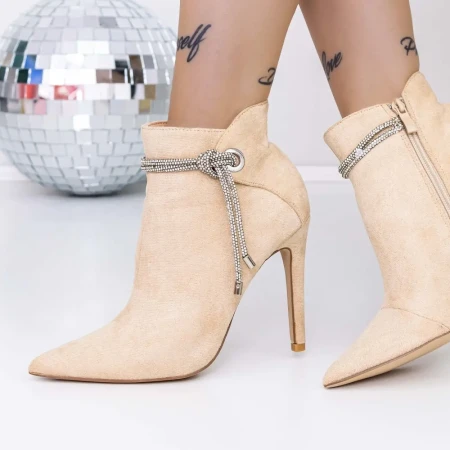 Botine Dama cu Toc subtire 3SYX32 Bej » Reina.Ro