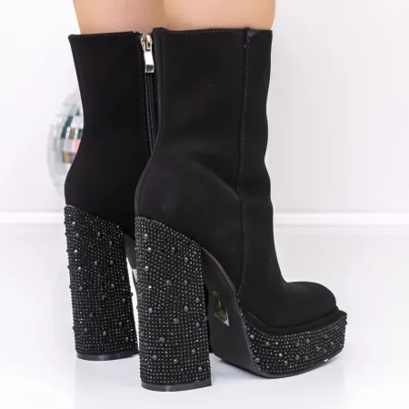 Botine Dama cu Toc gros si platforma 3KV11 Negru » Reina.Ro