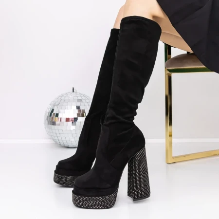 Cizme Dama cu toc gros si platforma 3YJ1 Negru » Reina.Ro