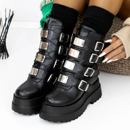 Ghete Dama cu Platforma 3WL27 Negru » Reina.Ro