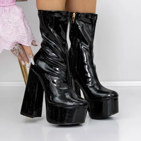 Botine Dama cu Toc gros si platforma 3LB10 Negru » Reina.Ro