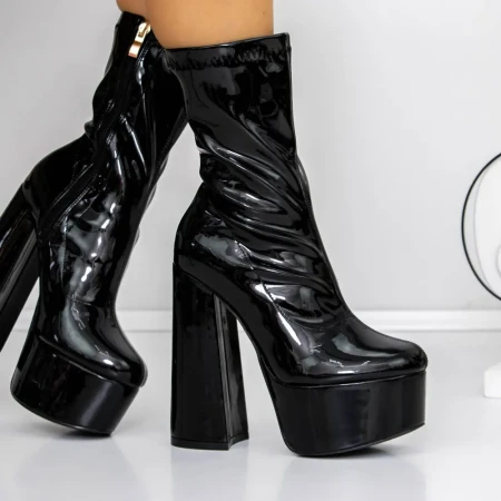 Botine Dama cu Toc gros si platforma 3LB10 Negru » Reina.Ro