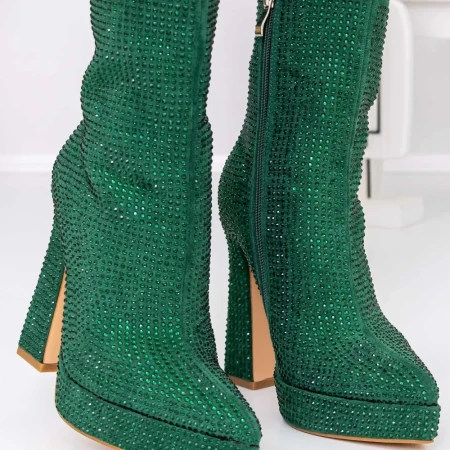 Botine Dama cu Toc gros si platforma 3KV9 Verde » Reina.Ro