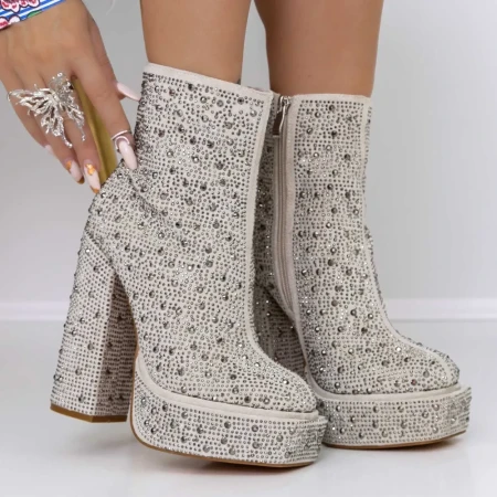 Botine Dama cu Toc gros si platforma 3KV10 Alb » Reina.Ro