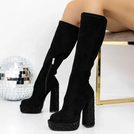 Cizme Dama cu Toc gros si platforma 3KV12 Negru » Reina.Ro