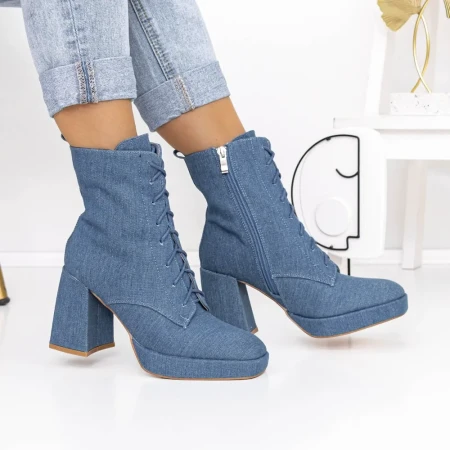 Botine Dama cu Toc gros si platforma 3KV20 Albastru deschis » Reina.Ro