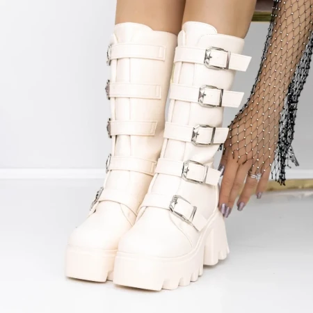 Cizme Dama cu Platforma 3WL23 Bej » Reina.Ro