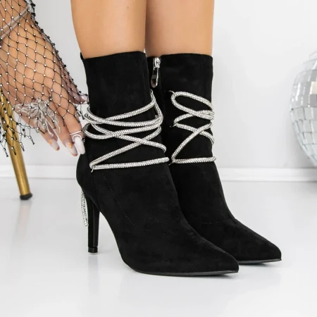 Botine Dama cu Toc subtire 3XKK30 Negru » Reina.Ro