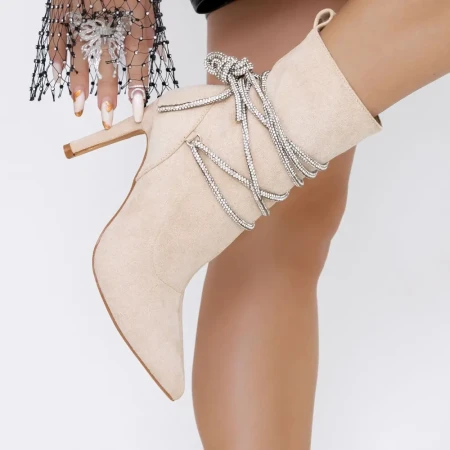 Botine Dama cu Toc subtire 3XKK30 Bej » Reina.Ro