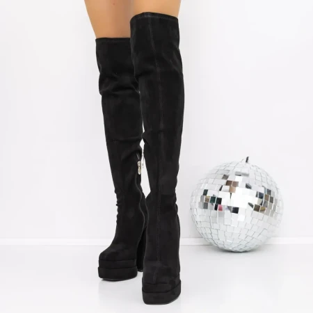 Cizme Dama cu Toc gros si Platforma 3XKK39 Negru » Reina.Ro