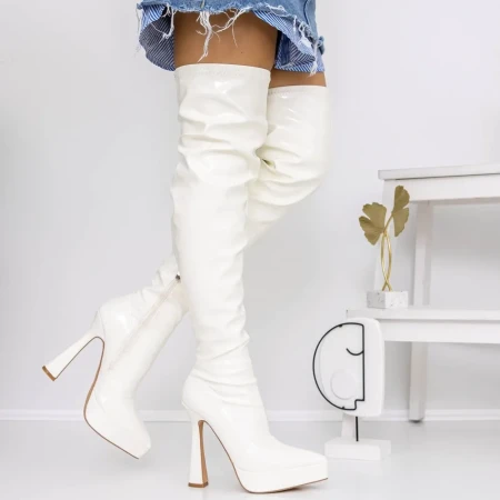 Cizme Dama cu Toc subtire si Platforma 3XKK51 Alb » Reina.Ro
