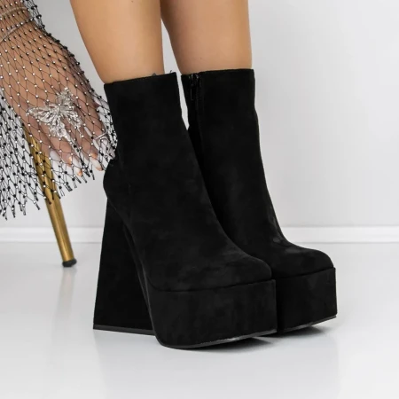 Botine Dama cu Toc gros si platforma 3QF8 Negru » Reina.Ro