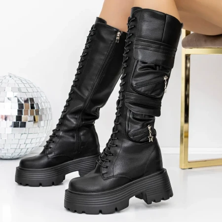 Cizme Dama cu Platforma 3WL21 Negru » Reina.Ro