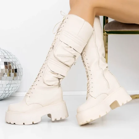 Cizme Dama cu Platforma 3WL21 Bej » Reina.Ro