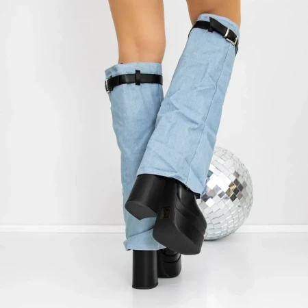 Cizme Dama cu Toc gros si platforma 3JF10 Negru-Albastru... » Reina.Ro