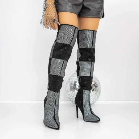 Cizme Dama cu Toc subtire 3JF12 Negru » Reina.Ro