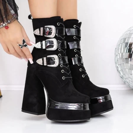 Botine Dama cu Toc gros si platforma 3C1 Negru » Reina.Ro