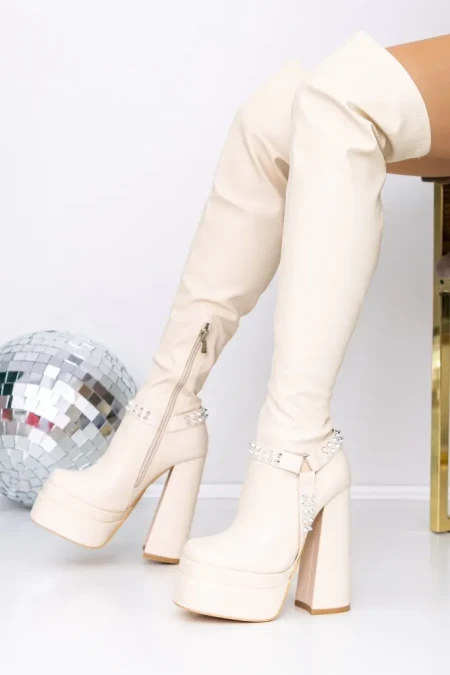 Cizme Dama cu Toc gros si platforma 3LB8 Bej » Reina.Ro