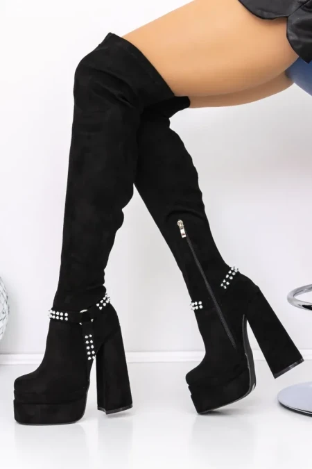 Cizme Dama cu Toc gros si platforma 3LB8 Negru » Reina.Ro