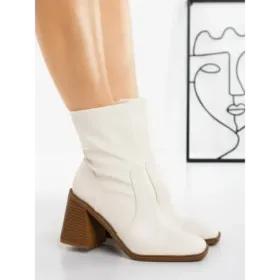 Botine cu Toc Gros 23168-1 WHITE | MIA SHOES