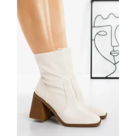 Botine cu Toc Gros 23168-1 WHITE | MIA SHOES