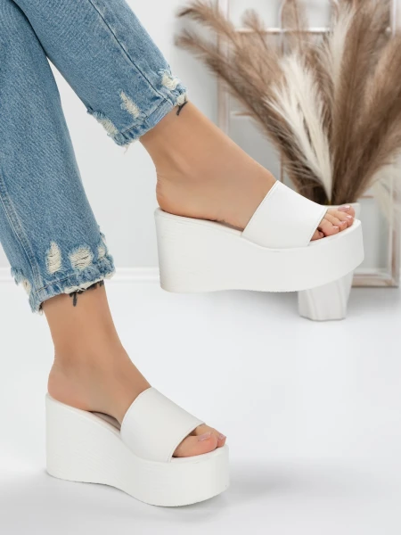 Papuci Dama cu Platforma 5WL6 WHITE | MEI