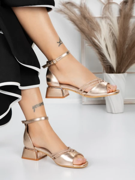 Sandale Dama cu Toc Gros 5GZ56 CHAMPAGNE | MEI