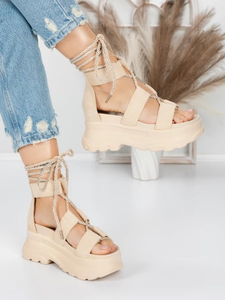 Sandale Dama cu Platforma 5WL26 BEIGE | MEI