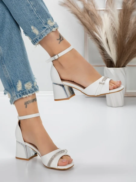 Sandale Dama cu Toc Gros 5GZ58 WHITE | MEI