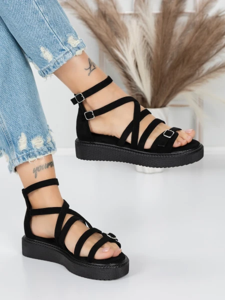 Sandale Dama cu Talpa Joasa 5H23 BLACK | MEI