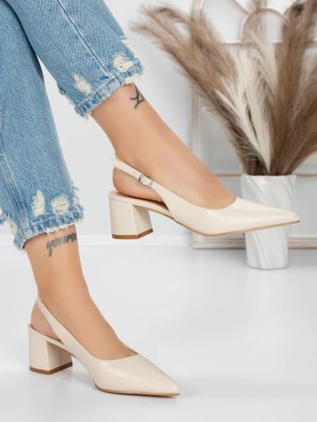 Pantofi cu Toc Gros 5YZ11 BEIGE | MEI