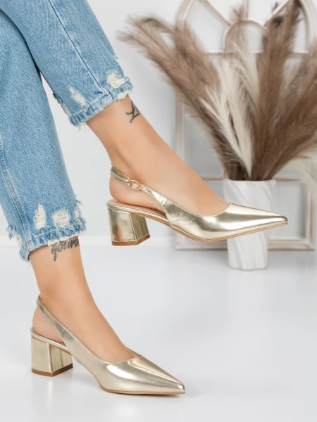 Pantofi cu Toc Gros 5YZ11 GOLD | MEI