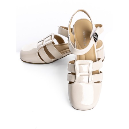 Pantofi cu Toc Gros 21161 CREAM | ADVANCER