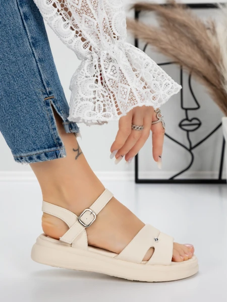 Sandale Dama cu Talpa Joasa 5WL30 BEIGE | MEI