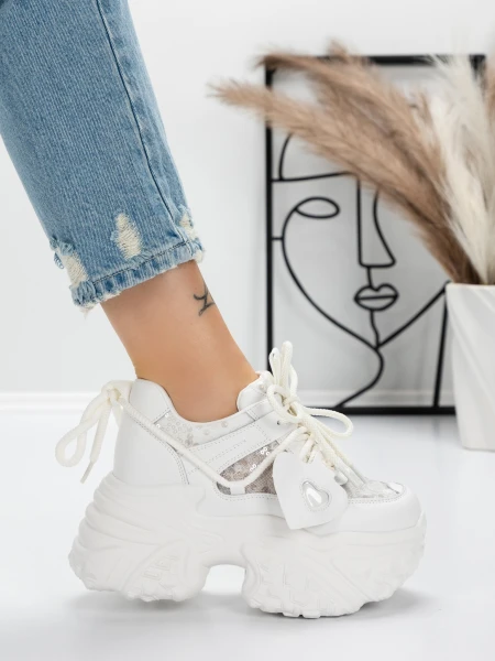 Pantofi Sport Dama cu Platforma 5SJN12 BEIGE-WHITE | PANTOFUL