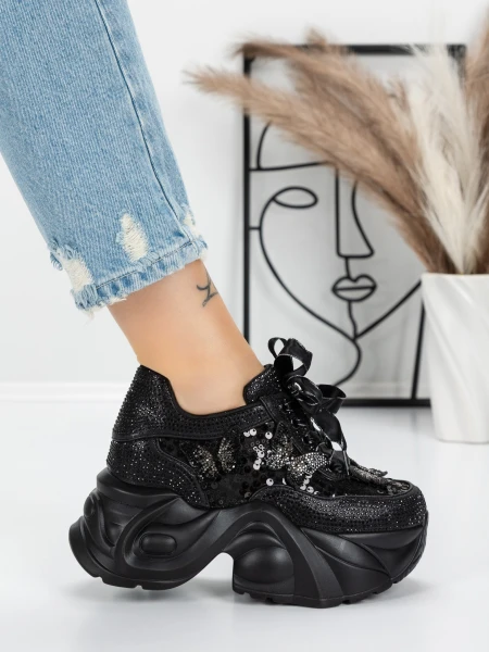 Pantofi Sport Dama cu Platforma 0098-131 BLACK | MEI