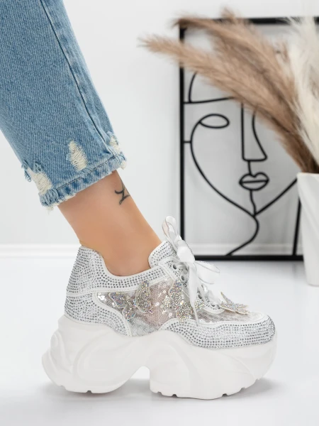 Pantofi Sport Dama cu Platforma 0098-131 WHITE | MEI