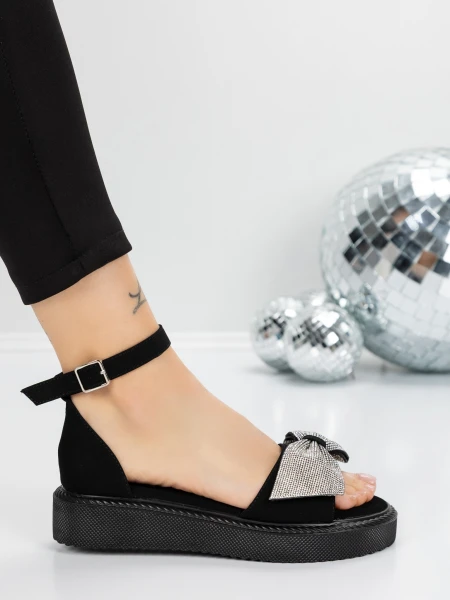 Sandale Dama cu Talpa Joasa 5H22 BLACK-WHITE | MEI