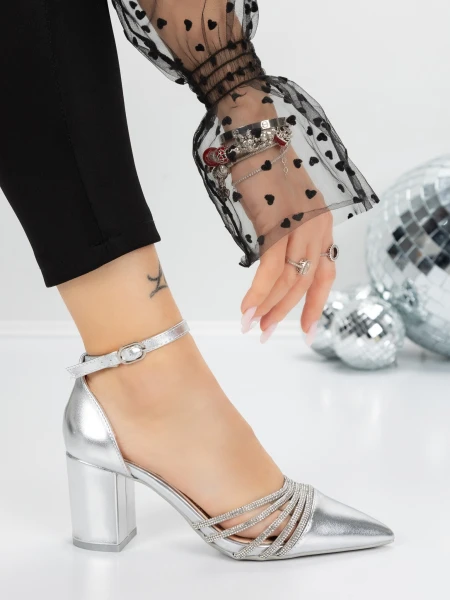 Pantofi cu Toc Gros 5XKK8PD SILVER | MEI