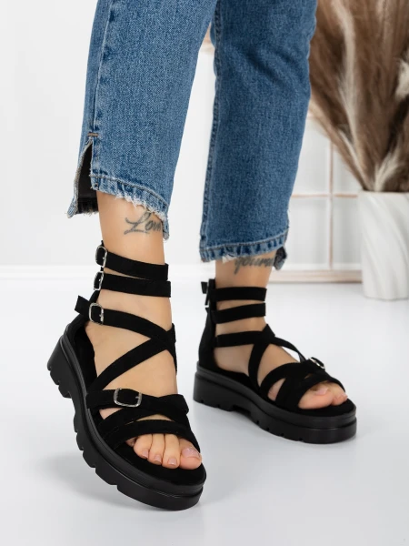 Sandale Dama cu Talpa Joasa 5HXS15 BLACK | MEI