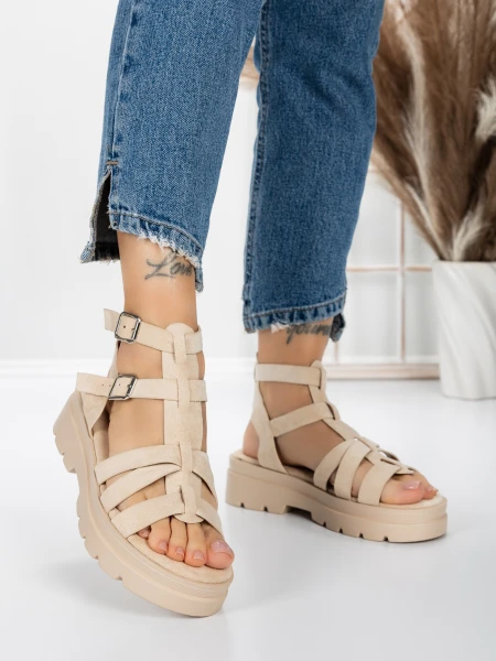 Sandale Dama cu Talpa Joasa 5HXS20 BEIGE | MEI