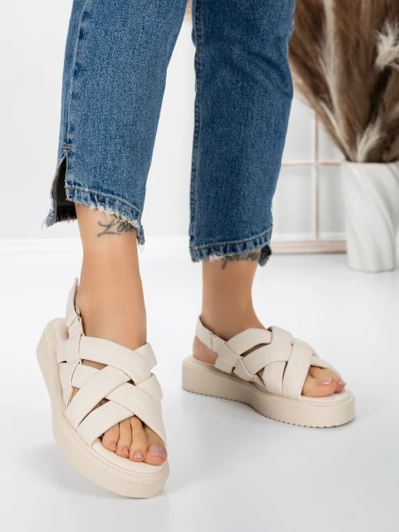 Sandale Dama cu Talpa Joasa 5H17 BEIGE | MEI