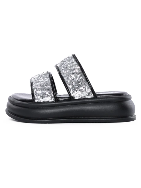 Papuci Dama cu Talpa Joasa 888-2 BLACK-SILVER | FASHION